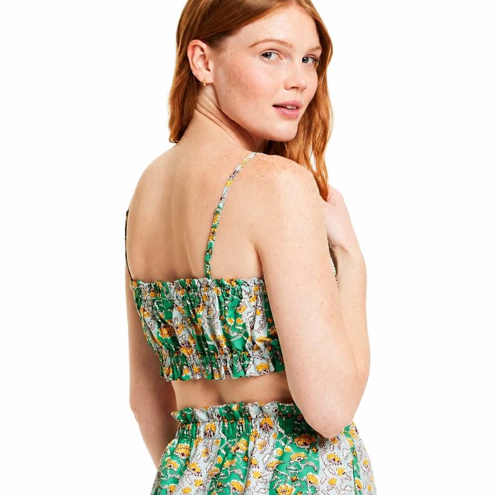 RHODE x Target Green Floral Spaghetti Strap Shirred Crop Top